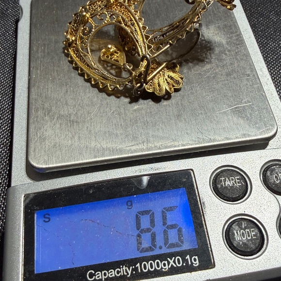 Elegant Victorian Sterling Gold Vermeil Filigree Drop Earrings  (1) - Picture 8 of 8